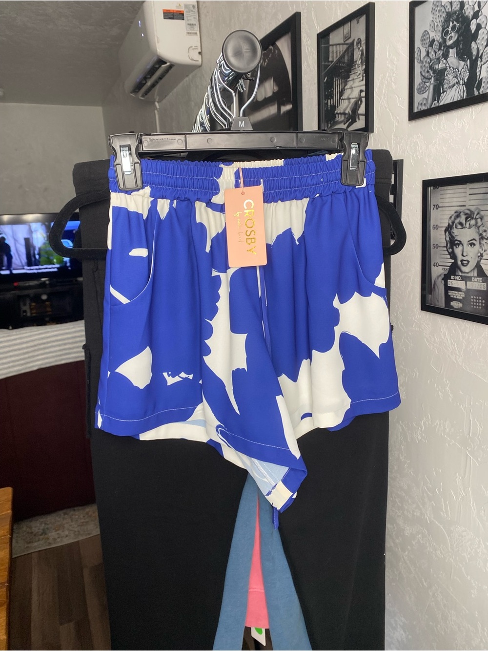 crosby. Royal Blue & White High-Waist Pull-On Shorts